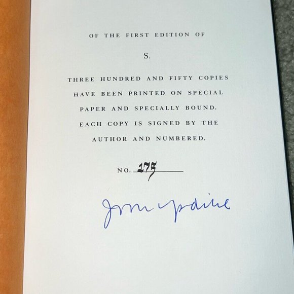 John Updike “S.” Signed 1st Edition! 1988 RARE #175/350 Book W Slip Cover! Knopf - Picture 6 of 8